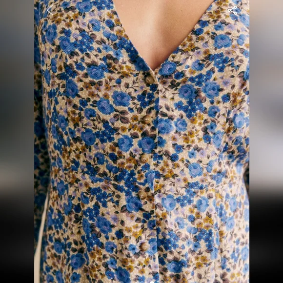 Sezane Victoriana Blue and Brown Floral Midi Dress - Picture 4 of 6